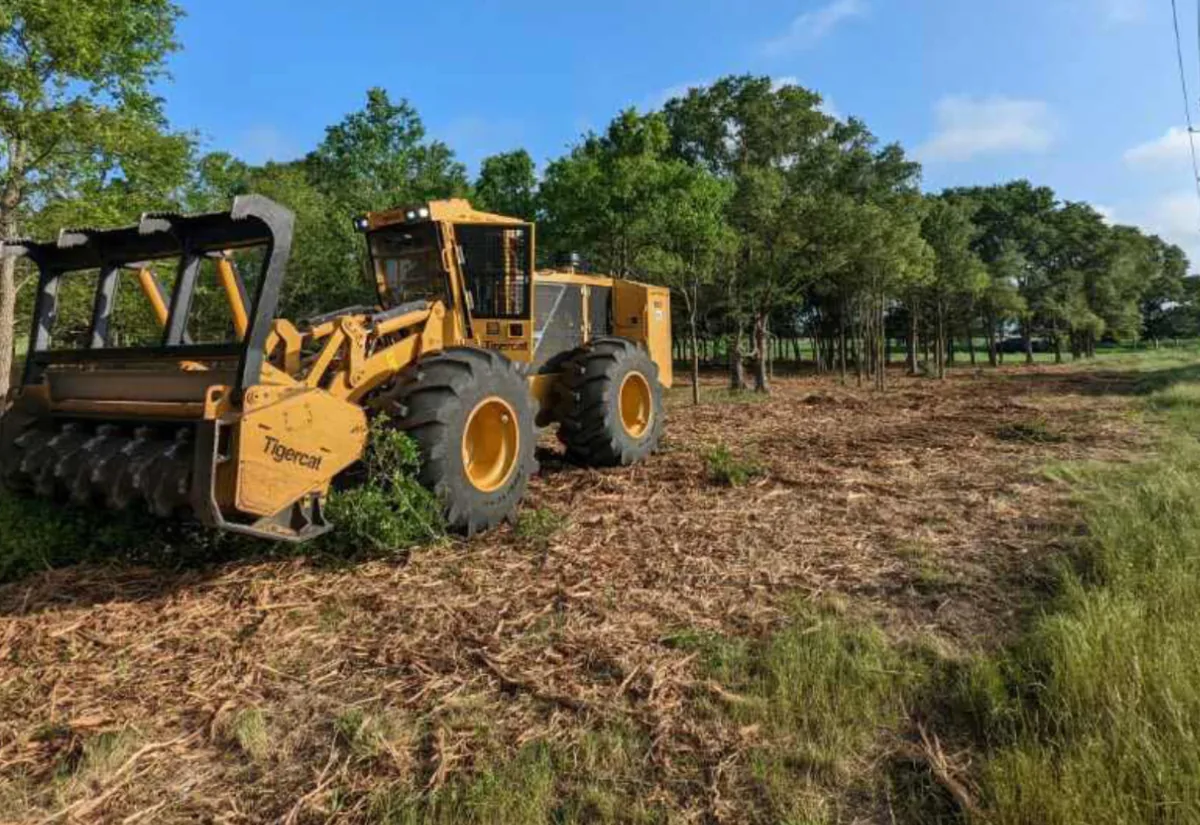 The company's wheeled forestry mulcher on a freshly mulched lot in South Texas